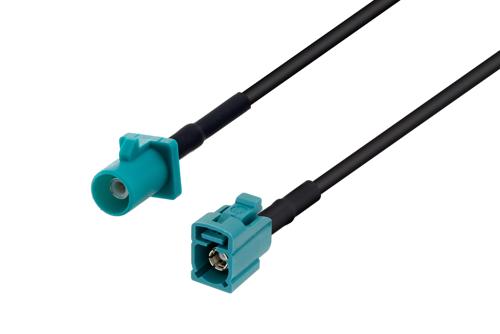 Water Blue FAKRA Plug to FAKRA Jack Low Loss Cable Using PE-C100-LSZH Coax with HeatShrink