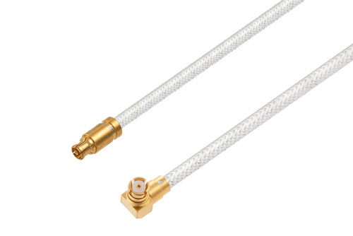 Mini SMP Female to SMP Female Right Angle Cable Using PE-SR405FL Coax