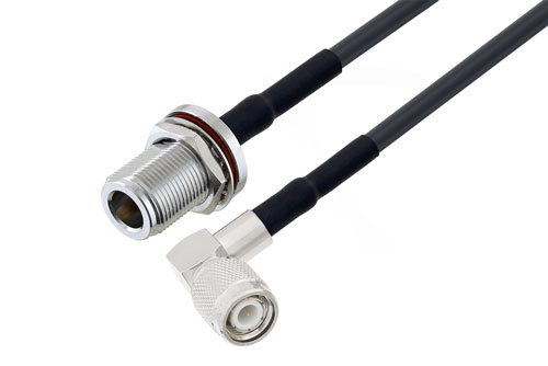 N Female Bulkhead to TNC Male Right Angle Low Loss Cable Using LMR-195 Coax with HeatShrink