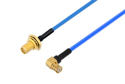 SMA Female Bulkhead to SMP Female Right Angle Cable Using PE-P086 Coax with HeatShrink and 90 Deg. Clock