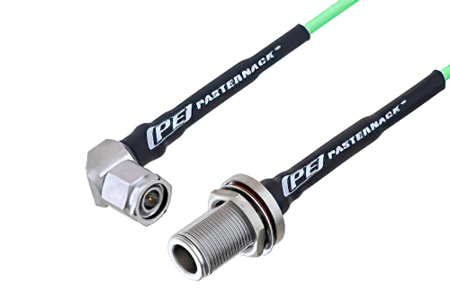 N Female Bulkhead to TNC Male Right Angle Low Loss Cable 36 Inch Length Using PE-P160LL Coax