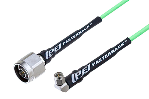 N Male to SMA Male Right Angle Low Loss Cable 36 Inch Length Using PE-P160LL Coax