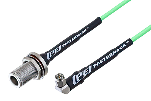 N Female Bulkhead to SMA Male Right Angle Low Loss Cable 36 Inch Length Using PE-P160LL Coax