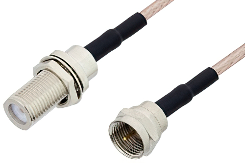 75 Ohm F Male to 75 Ohm F Female Bulkhead Cable Using 75 Ohm RG179 Coax , LF Solder