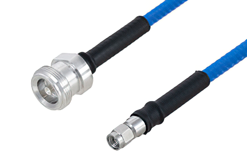 Plenum 4.1/9.5 Mini DIN Female to SMA Male Low PIM Cable 24 Inch Length Using SPP-250-LLPL Coax , LF Solder