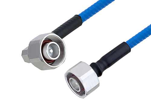 Plenum 4.1/9.5 Mini DIN Male to 4.1/9.5 Mini DIN Male Right Angle Low PIM Cable 12 Inch Length Using SPP-250-LLPL Coax , LF Solder