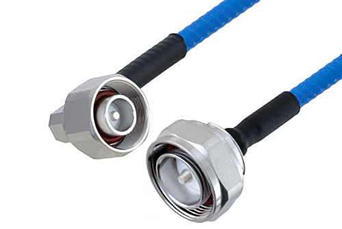 Plenum 4.1/9.5 Mini DIN Male Right Angle to 7/16 DIN Male Low PIM Cable 150 cm Length Using SPP-250-LLPL Coax , LF Solder