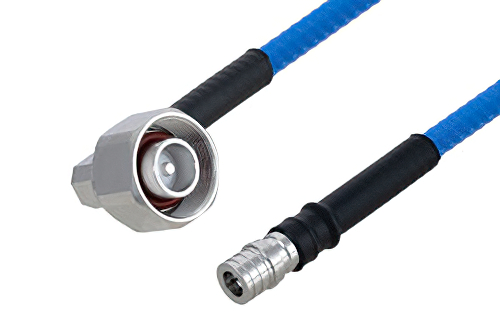 Plenum 4.1/9.5 Mini DIN Male Right Angle to QMA Male Low PIM Cable 12 Inch Length Using SPP-250-LLPL Coax , LF Solder
