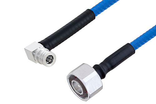 Plenum 4.1/9.5 Mini DIN Male to QMA Male Right Angle Low PIM Cable 100 cm Length Using SPP-250-LLPL Coax , LF Solder