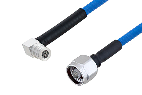Plenum N Male to QMA Male Right Angle Low PIM Cable 150 cm Length Using SPP-250-LLPL Coax , LF Solder
