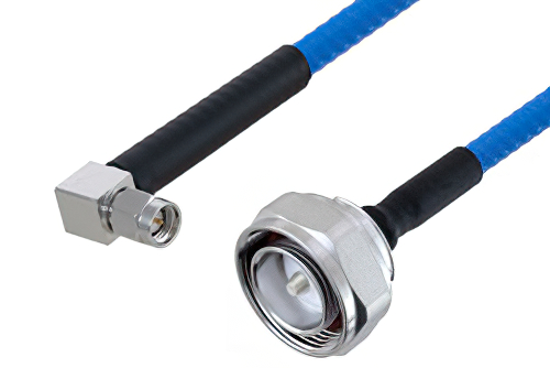 Plenum 7/16 DIN Male to SMA Male Right Angle Low PIM Cable 100 cm Length Using SPP-250-LLPL Coax , LF Solder