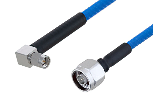 Plenum N Male to SMA Male Right Angle Low PIM Cable 100 cm Length Using SPP-250-LLPL Coax , LF Solder