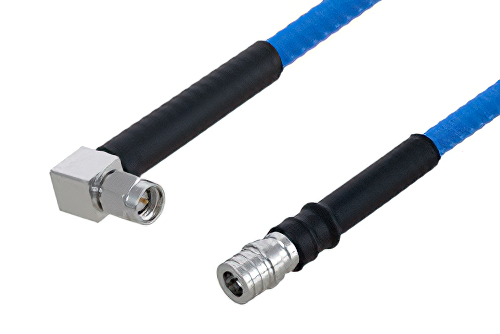 Plenum QMA Male to SMA Male Right Angle Low PIM Cable 12 Inch Length Using SPP-250-LLPL Coax , LF Solder