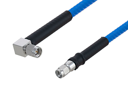 Plenum SMA Male to SMA Male Right Angle Low PIM Cable 150 cm Length Using SPP-250-LLPL Coax , LF Solder
