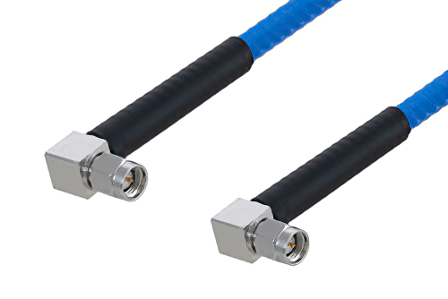 Plenum SMA Male Right Angle to SMA Male Right Angle Low PIM Cable 150 cm Length Using SPP-250-LLPL Coax , LF Solder