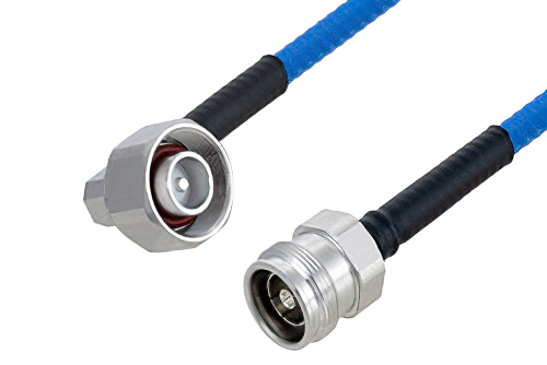 Plenum 4.1/9.5 Mini DIN Male Right Angle to 4.3-10 Female Low PIM Cable 36 Inch Length Using SPP-250-LLPL Coax , LF Solder