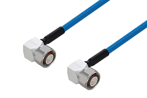Plenum 4.1/9.5 Male Right Angle to 4.1/9.5 Male Right Angle Low PIM Cable 24 Inch Length Using SPP-250-LLPL Coax Using Times Microwave Parts