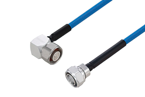 Plenum 4.1/9.5 Mini DIN Male Right Angle to 4.3-10 Male Low PIM Cable 200 cm Length Using SPP-250-LLPL Coax Using Times Microwave Parts