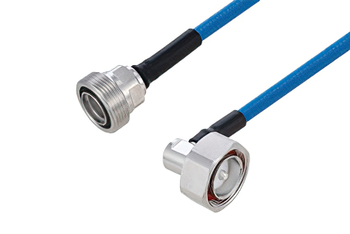 Plenum 7/16 DIN Male Right Angle to 7/16 DIN Female Low PIM Cable 150 cm Length Using SPP-250-LLPL Coax Using Times Microwave Parts