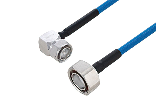 Plenum 4.3-10 Male Right Angle to 7/16 DIN Male Low PIM Cable 150 cm Length Using SPP-250-LLPL Coax Using Times Microwave Parts