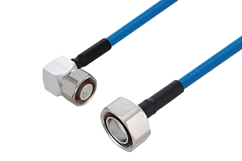 Plenum 4.1/9.5 Mini DIN Male Right Angle to 7/16 DIN Male Low PIM Cable Using SPP-250-LLPL Coax Using Times Microwave Parts