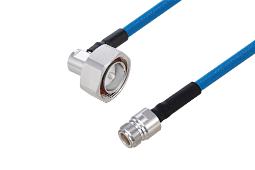 Plenum 7/16 DIN Male Right Angle to N Female Low PIM Cable 100 cm Length Using SPP-250-LLPL Coax Using Times Microwave Parts