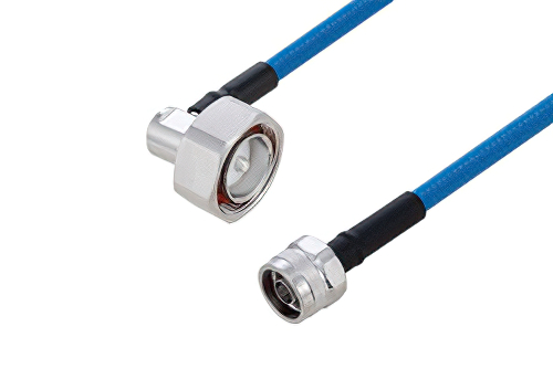 Plenum 7/16 DIN Male Right Angle to N Male Low PIM Cable 100 cm Length Using SPP-250-LLPL Coax Using Times Microwave Parts