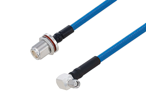 Plenum N Female Bulkhead to SMA Male Right Angle Low PIM Cable 50 cm Length Using SPP-250-LLPL Coax Using Times Microwave Parts
