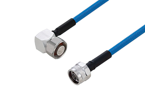 Plenum 4.1/9.5 Mini DIN Male Right Angle to N Male Low PIM Cable 200 cm Length Using SPP-250-LLPL Coax Using Times Microwave Parts
