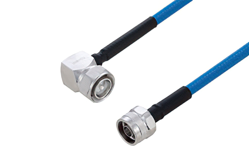 Plenum 4.3-10 Male Right Angle to N Male Low PIM Cable 150 cm Length Using SPP-250-LLPL Coax Using Times Microwave Parts