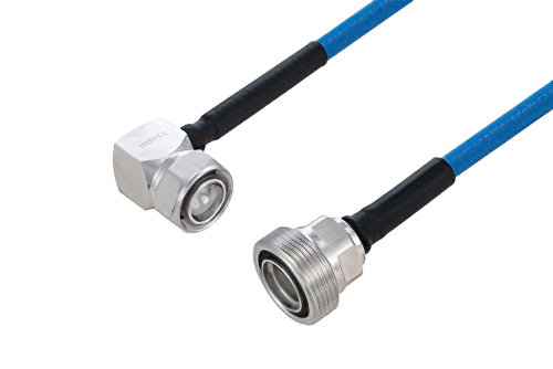 Plenum 4.3-10 Male Right Angle to 7/16 DIN Female Low PIM Cable 150 cm Length Using SPP-250-LLPL Coax Using Times Microwave Parts