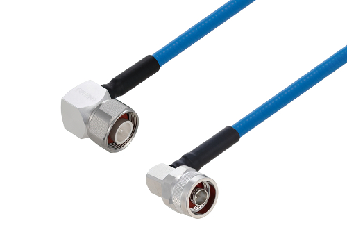Plenum 4.1/9.5 Male Right Angle to N Male Right Angle Low PIM Cable 150 cm Length Using SPP-250-LLPL Coax Using Times Microwave Parts
