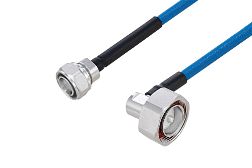 Plenum 4.3-10 Male to 7/16 DIN Male Right Angle Low PIM Cable 200 cm Length Using SPP-250-LLPL Coax Using Times Microwave Parts