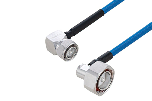 Plenum 4.3-10 Male Right Angle to 7/16 DIN Male Right Angle Low PIM Cable 12 Inch Length Using SPP-250-LLPL Coax Using Times Microwave Parts