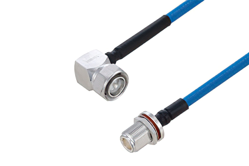 Plenum 4.3-10 Male Right Angle to N Female Bulkhead Low PIM Cable 100 cm Length Using SPP-250-LLPL Coax Using Times Microwave Parts