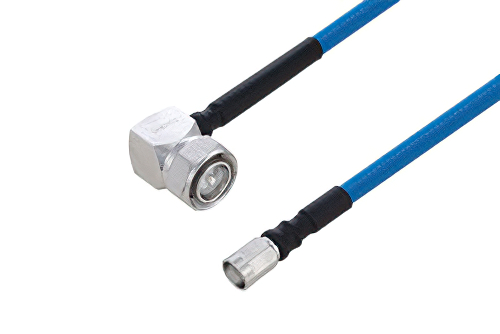 Plenum 4.3-10 Male Right Angle to NEX10 Male Low PIM Cable 24 Inch Length Using SPP-250-LLPL Coax Using Times Microwave Parts
