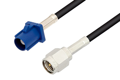 Blue FAKRA Plug to SMA Male Cable Using RG174 Coax
