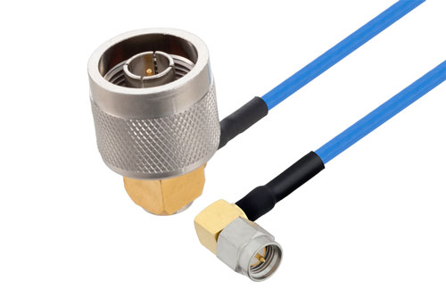 N Male Right Angle to SMA Male Right Angle Cable Using PE-P086 Coax
