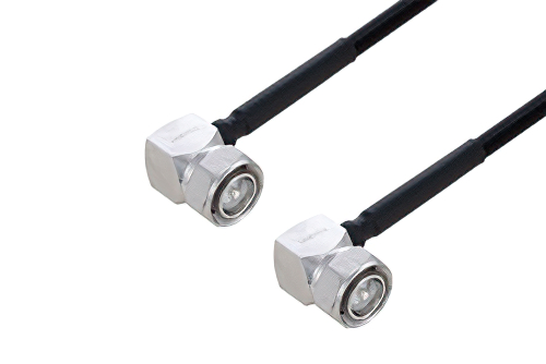 Outdoor Rated 4.3-10 Male Right Angle to 4.3-10 Male Right Angle Low PIM Cable Using SPO-250 Coax Using Times Microwave Parts
