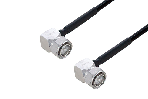 Fire Rated 4.3-10 Male Right Angle to 4.3-10 Male Right Angle Low PIM Cable Using SPF-250 Coax Using Times Microwave Parts