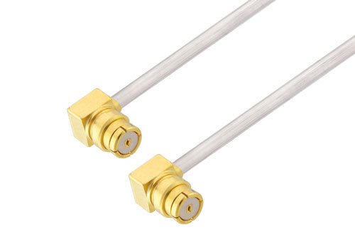 SMP Female Right Angle to SMP Female Right Angle Cable Using PE-SR047AL Coax