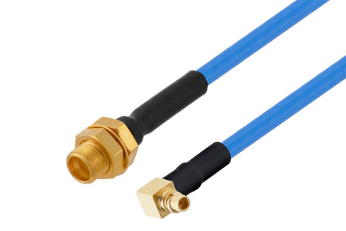 MMCX Plug Right Angle to Limited Detent SMP Male Bulkhead Cable Using PE-P086 Coax with HeatShrink
