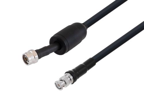 Waterproof IP68 BNC Male (Plug) to N Male (Plug) Low Loss Cable Using LMR-400 Coax with Times Microwave Components
