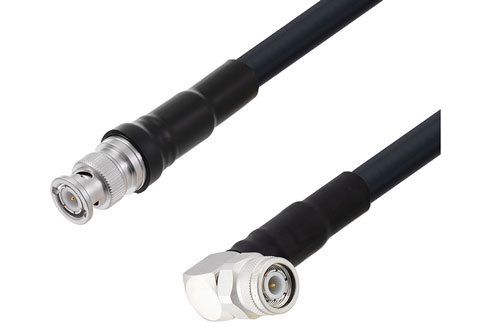 TNC Male Right Angle to BNC Male Low Loss Cable Using LMR-400-UF Coax With Times Microwave Components with HeatShrink