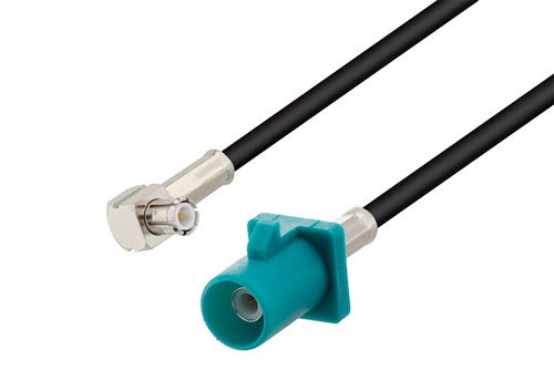 Water Blue FAKRA Plug to MCX Plug Right Angle Low Loss Cable Using LMR-100 Coax
