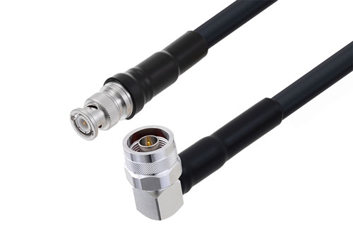 BNC Male to N Male Right Angle Low Loss Cable Using LMR-400 Coax With Times Microwave Components