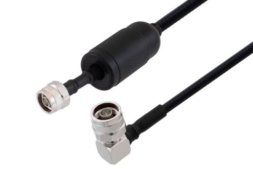 Waterproof IP68 N Male (Plug) Right Angle to N Male (Plug) Low Loss Cable Using SPO-250 Coax with Times Microwave Components