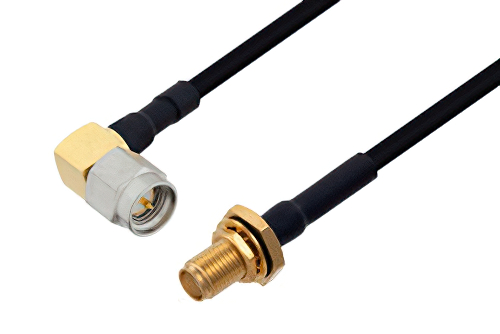 SMA Male Right Angle to SMA Female Bulkhead Cable Using PE-SR402FLJ Coax