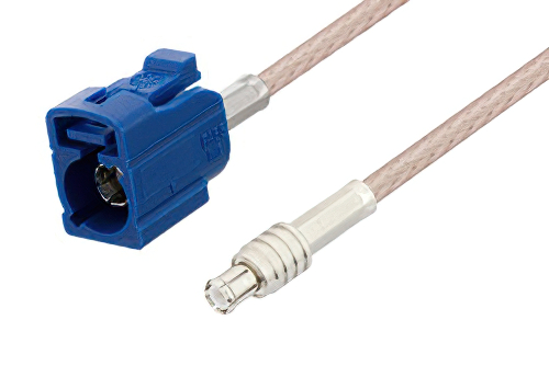 Blue FAKRA Jack to MCX Plug Cable Using RG316 Coax