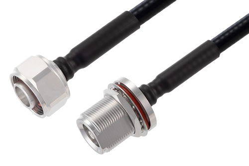4.1/9.5 Mini DIN Male to 4.1/9.5 Mini DIN Female Bulkhead Low PIM Cable Using 1/4 inch Superflexible Coax